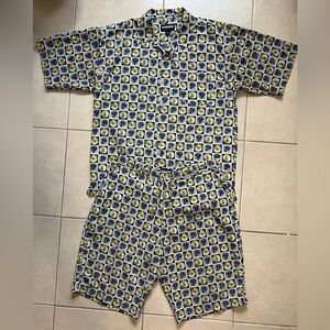 Vtg Stardom Highflyer Short Sleeve Button Down Yellow/Black 2XL Shirt/Short Set